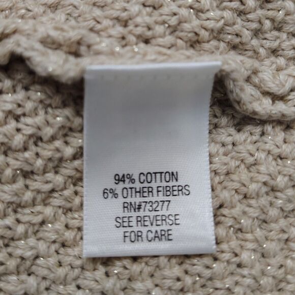 CROFT & BARROW Cotton Glittery Tan Cardigan Medium Women's Cable Knit Sweater - Picture 5 of 5